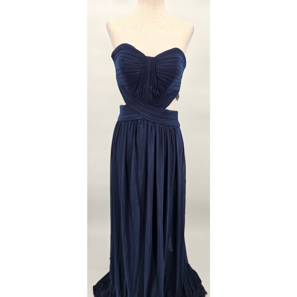 Le Femme Women's Size 0 Navy Blue Prom/Bridesmaid Side Cutouts & Train 21948